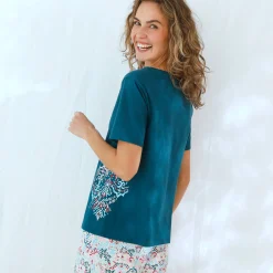 Pyjama<Blancheporte Pyjama-T-shirt met Ikat-print eendenblauw