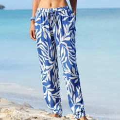 Broek<Blancheporte Rechte, bedrukte broek, soepele crepon blauw / ecru