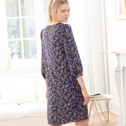 Jurk<Blancheporte Rechte, bedrukte jurk met 7/8-mouwen marine / blauw