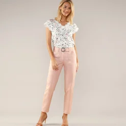 Broek<Blancheporte Rechte broek, ceintuur met gesp rozenhout
