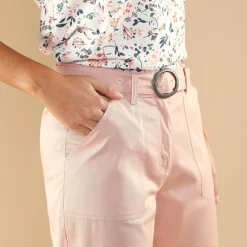 Broek<Blancheporte Rechte broek, ceintuur met gesp rozenhout