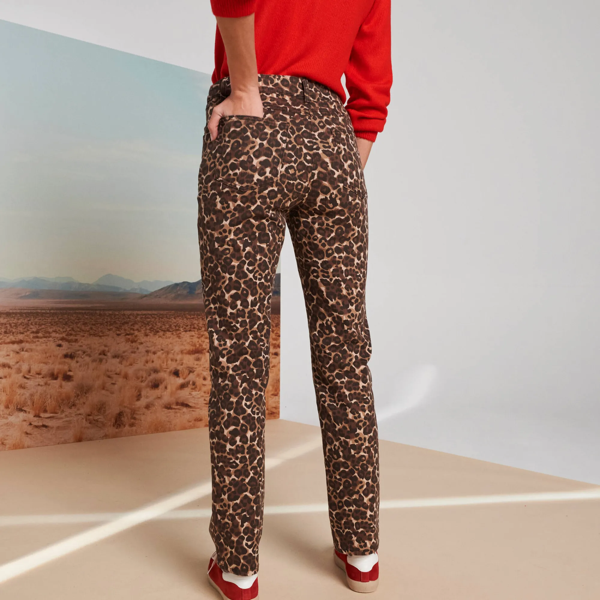 Broek<Blancheporte Rechte broek, dierenhuidprint taupe / chocolade