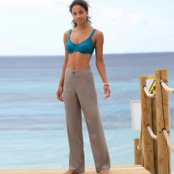 Broek<Blancheporte Rechte broek in effen crepon taupe