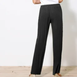 Broek<Blancheporte Rechte broek in effen crepon zwart