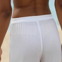 Broek<Blancheporte Rechte broek in effen crepon wit