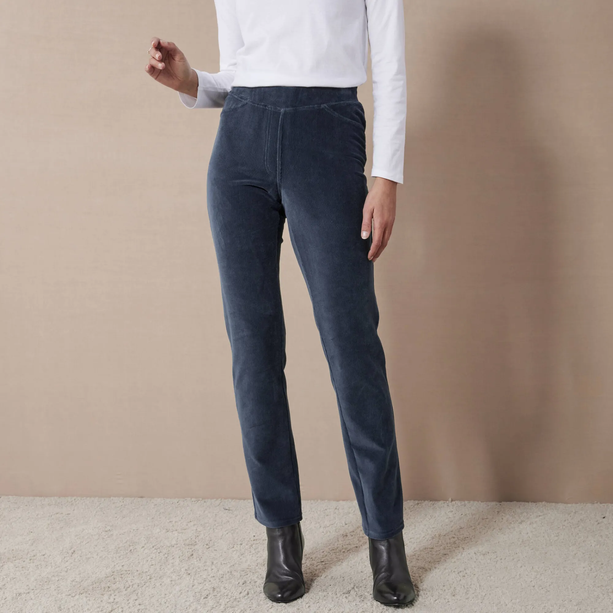 Broek<Blancheporte Rechte broek in fluweeltricot marine