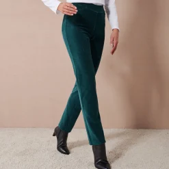 Broek<Blancheporte Rechte broek in fluweeltricot donkergroen