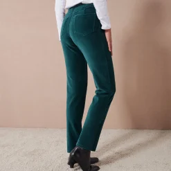 Broek<Blancheporte Rechte broek in fluweeltricot donkergroen