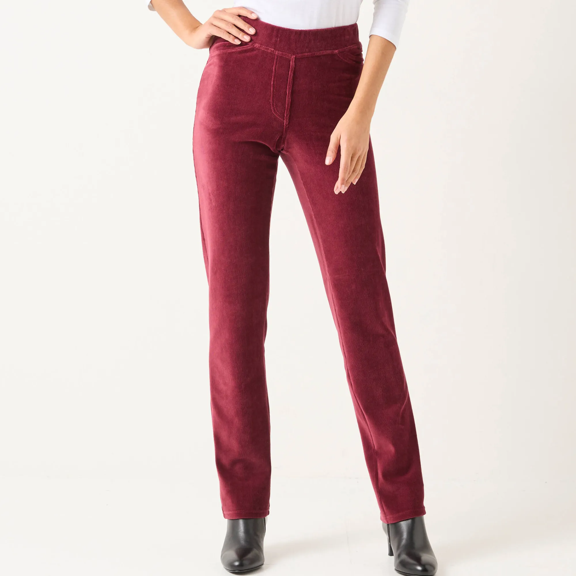 Broek<Blancheporte Rechte broek in fluweeltricot bordeaux