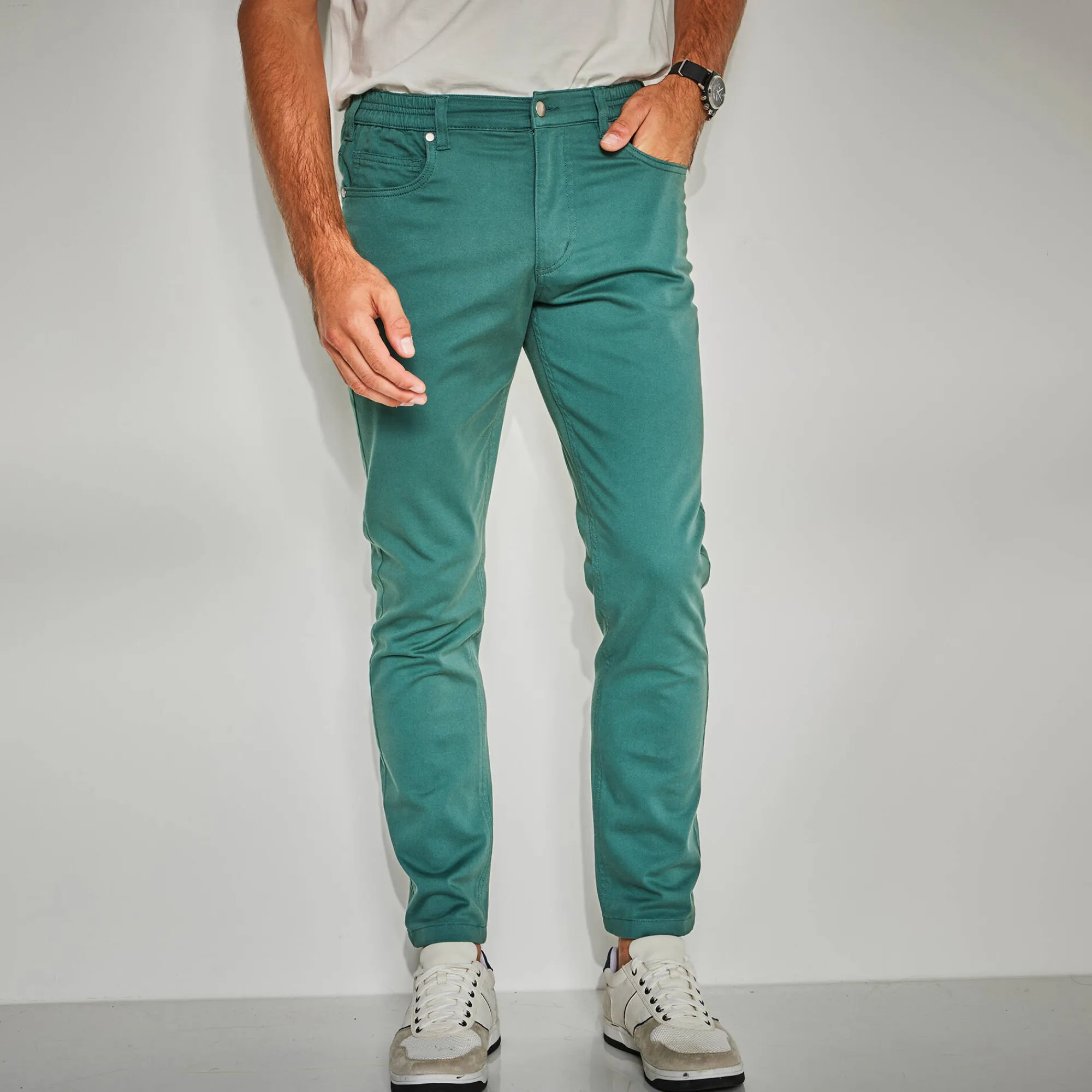 Broek<Blancheporte Rechte broek in rekbare twill dennengroen