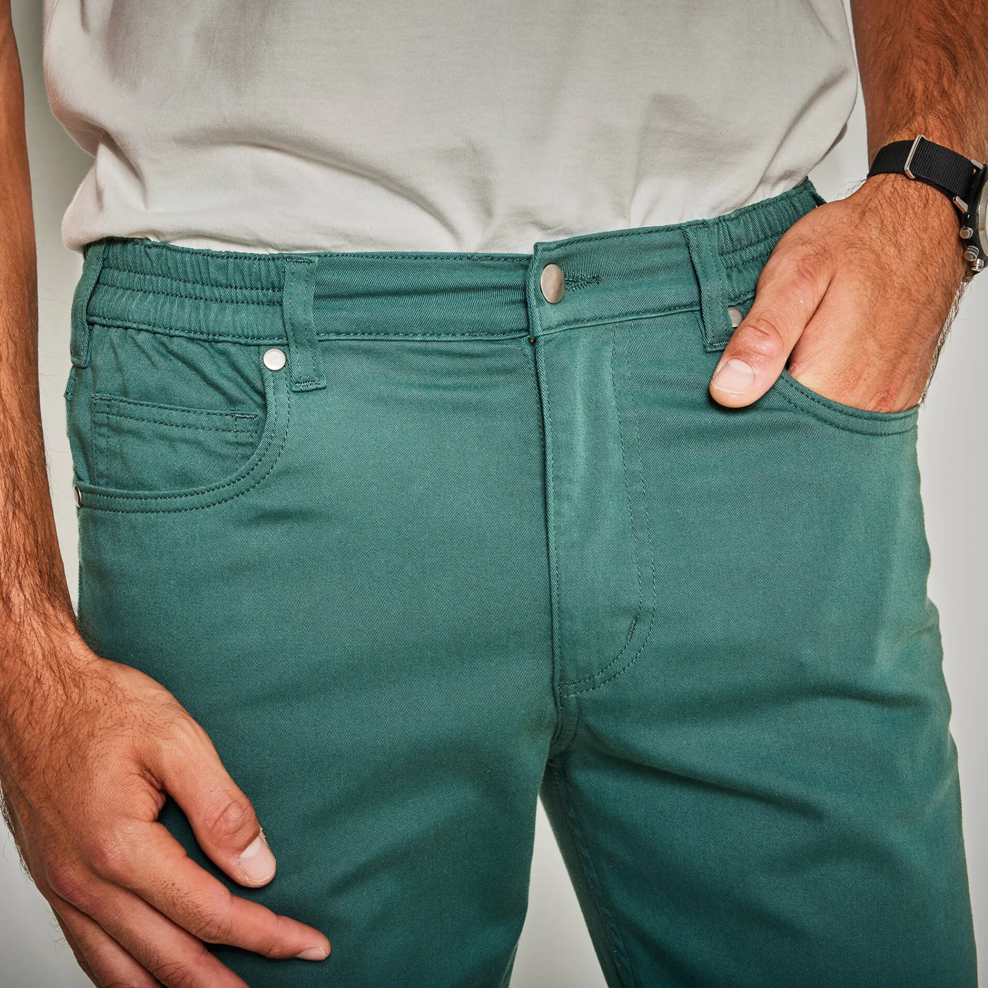 Broek<Blancheporte Rechte broek in rekbare twill dennengroen