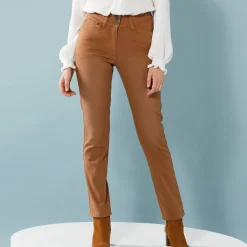 Broek<Blancheporte Rechte broek met deelnaden, speciaal voor kleine lengtes hazelnootbruin
