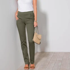 Broek<Blancheporte Rechte broek met elastische taille kaki
