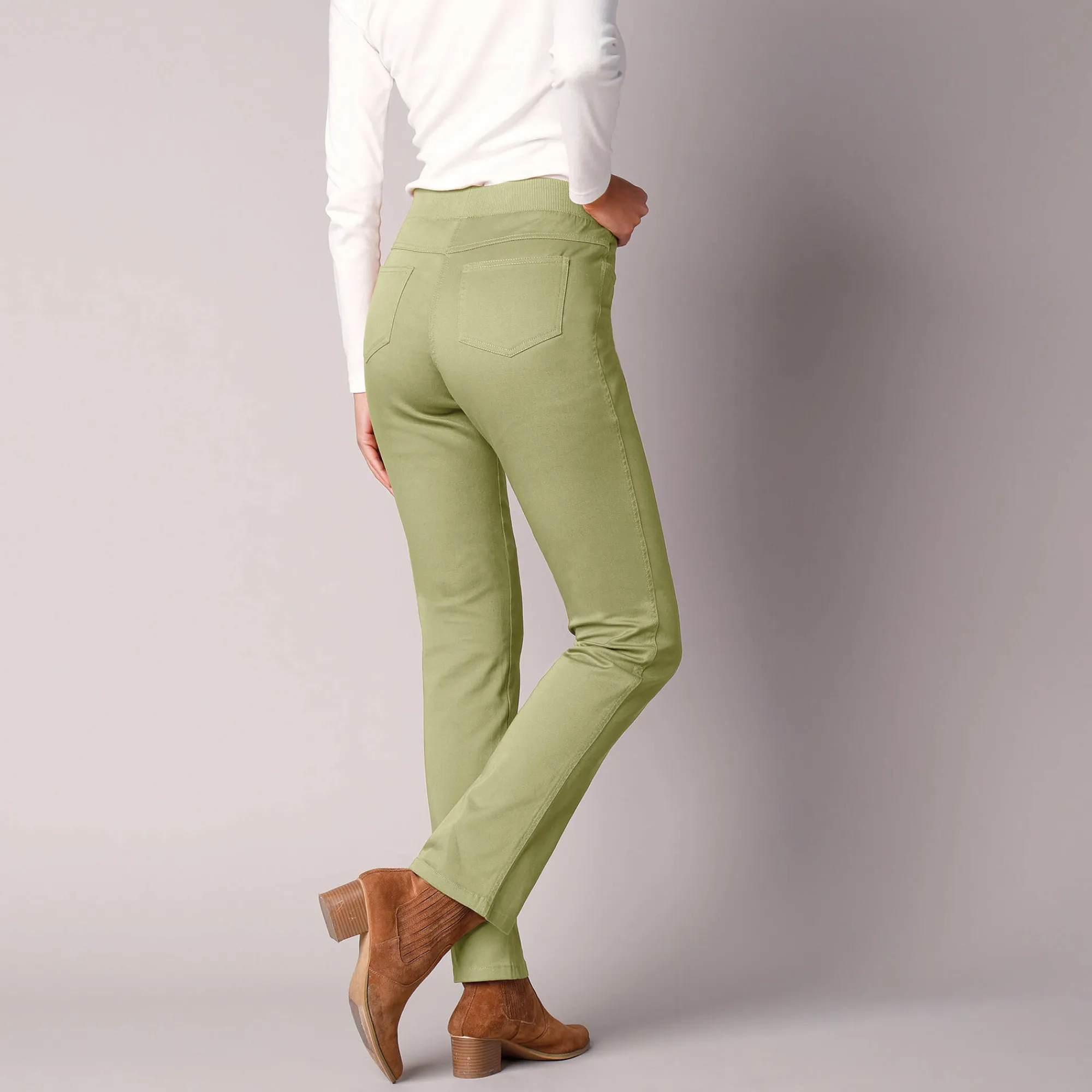 Broek<Blancheporte Rechte broek met elastische taille lindegroen