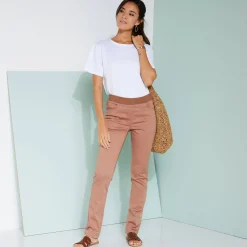 Broek<Blancheporte Rechte broek met elastische taille koffie