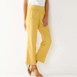 Broek<Blancheporte Rechte 7/8-broek met elastische taille, linnen/katoen oker