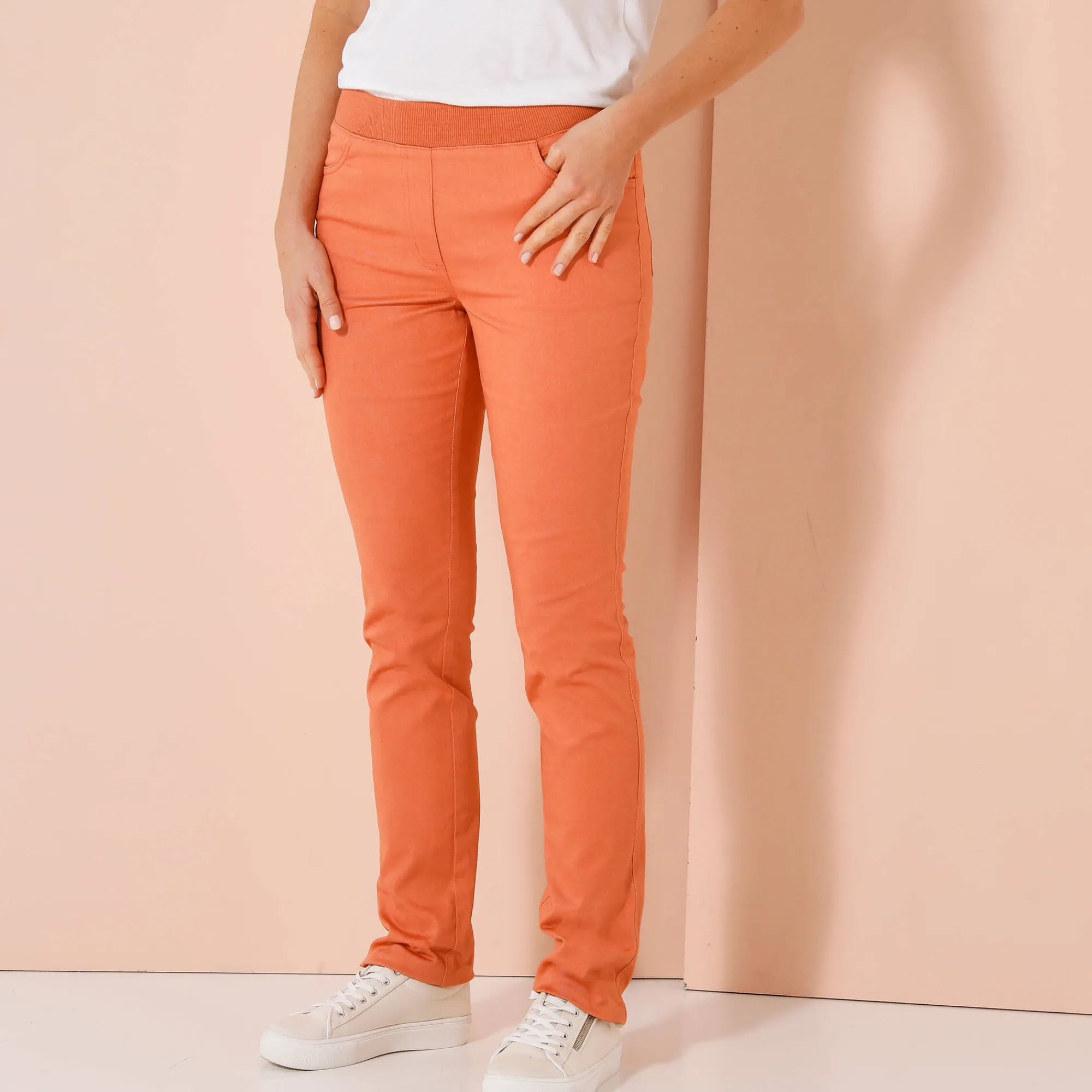 Broek<Blancheporte Rechte broek met elastische taille grijzig koraal