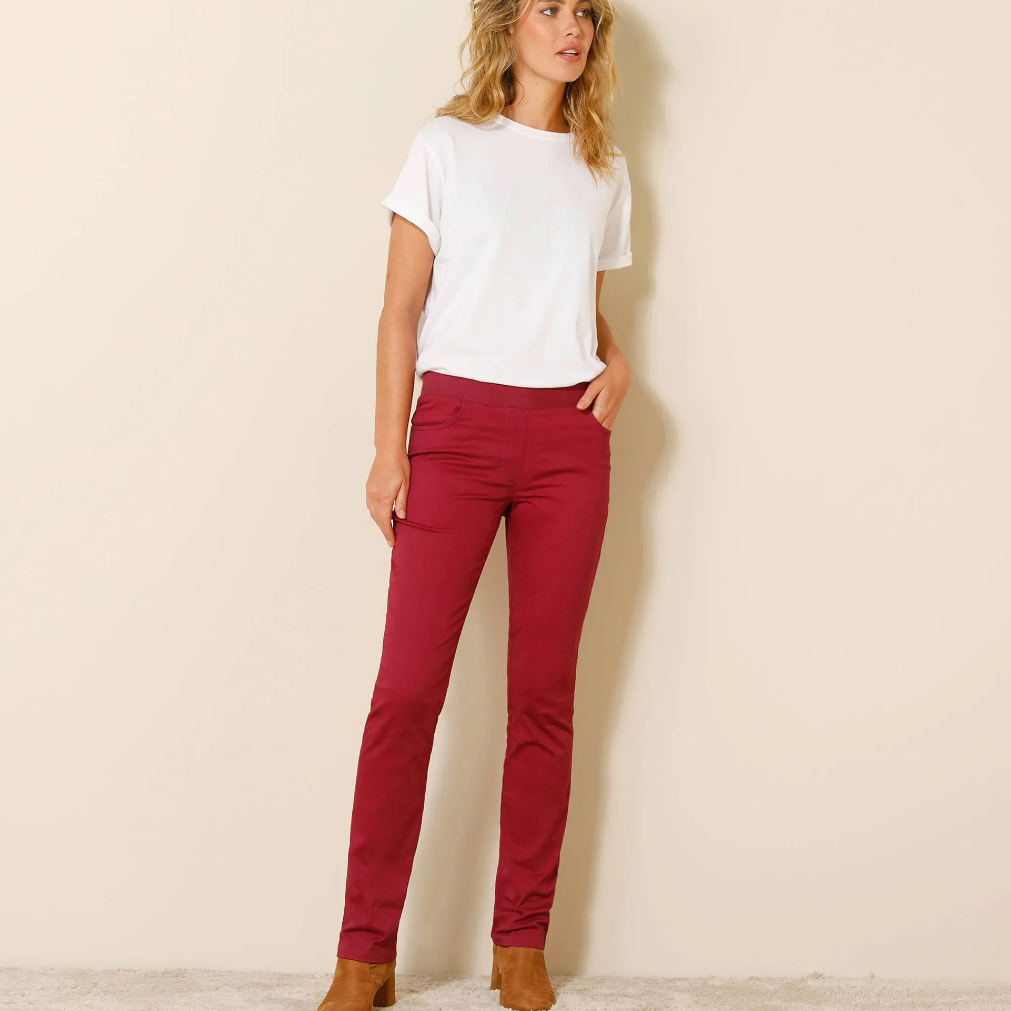 Broek<Blancheporte Rechte broek met elastische taille rood