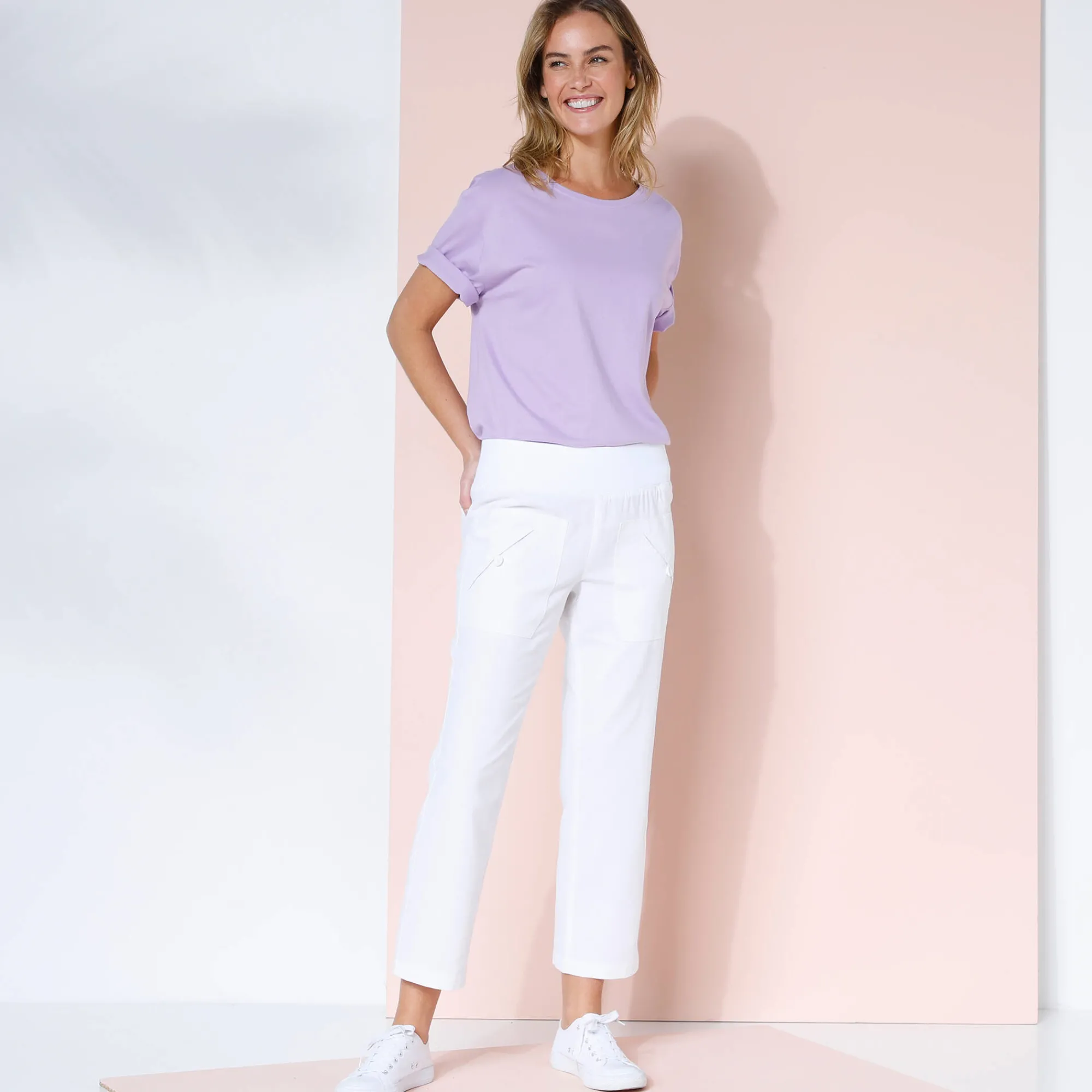 Broek<Blancheporte Rechte 7/8-broek met elastische taille, linnen/katoen wit