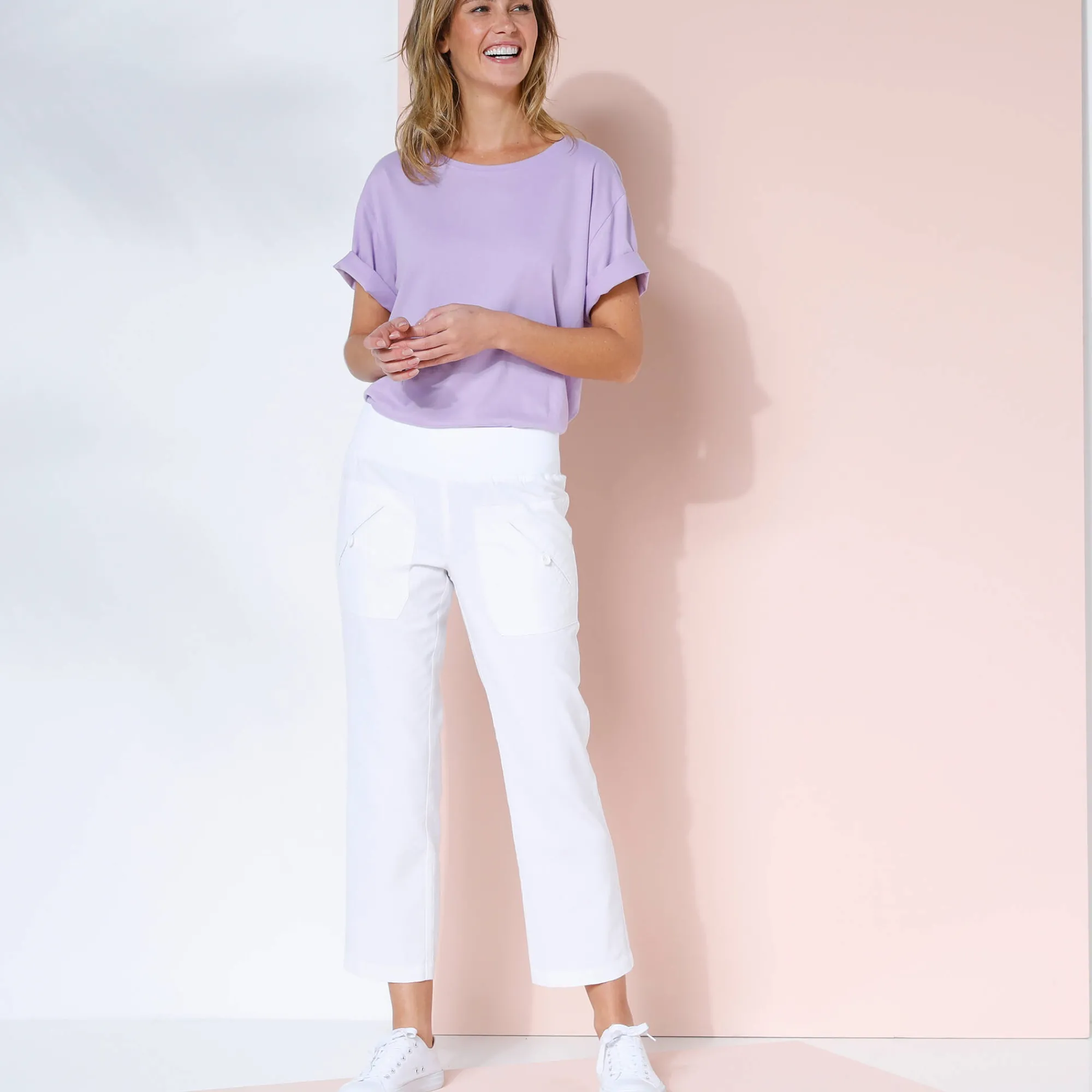 Broek<Blancheporte Rechte 7/8-broek met elastische taille, linnen/katoen wit