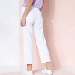 Broek<Blancheporte Rechte 7/8-broek met elastische taille, linnen/katoen wit