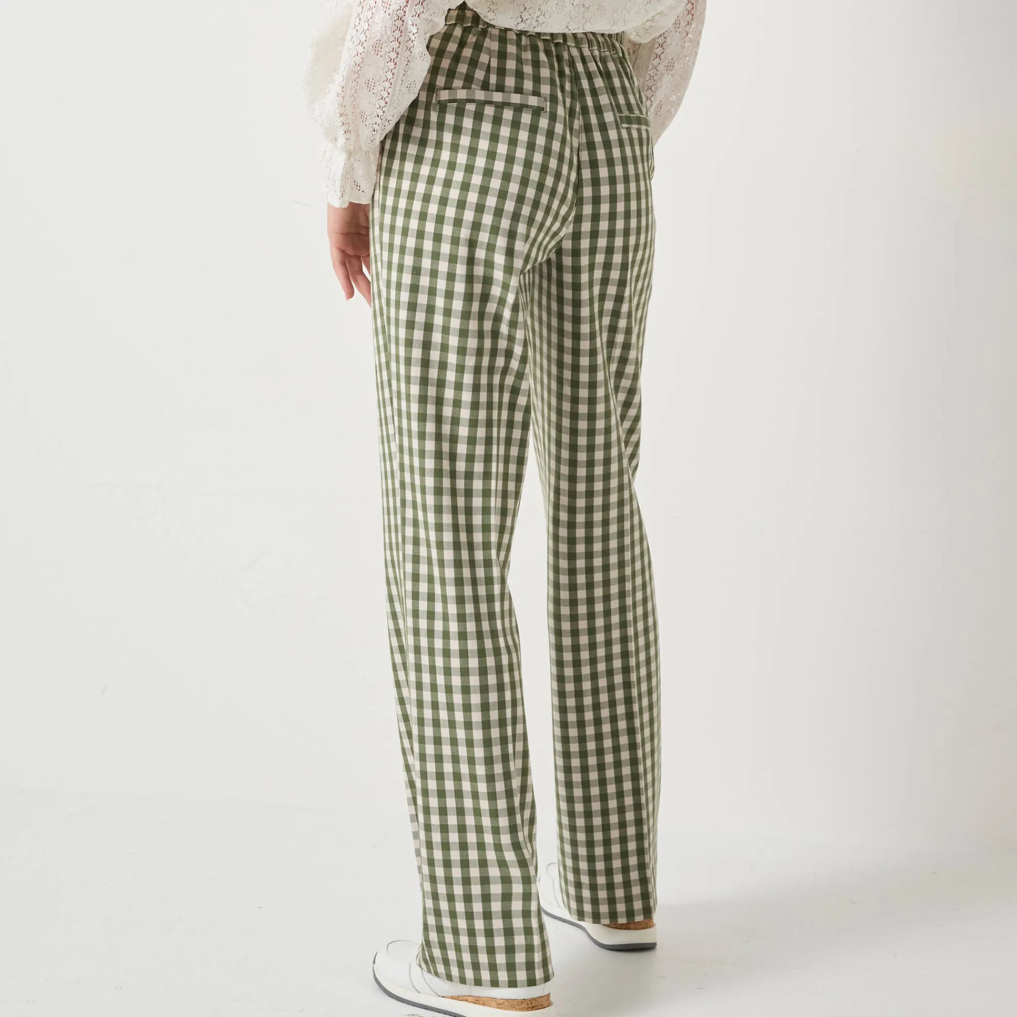 Broek<Blancheporte Rechte broek met ingeweven ruiten groen / ecru