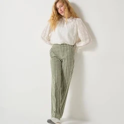 Broek<Blancheporte Rechte broek met ingeweven ruiten groen / ecru