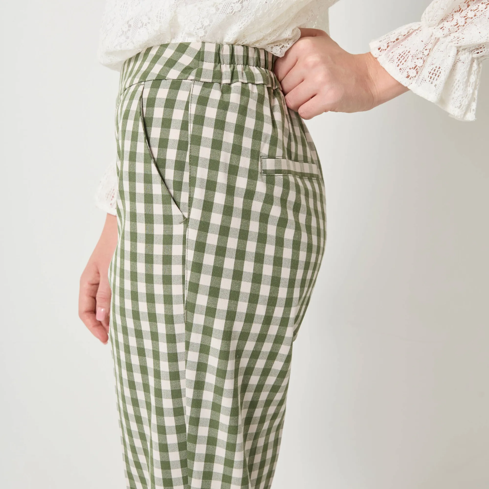 Broek<Blancheporte Rechte broek met ingeweven ruiten groen / ecru