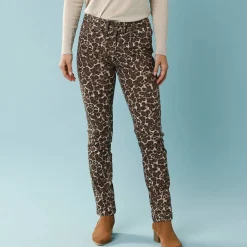 Broek<Blancheporte Rechte broek met luipaardprint, kleine lengtes taupe / chocolade