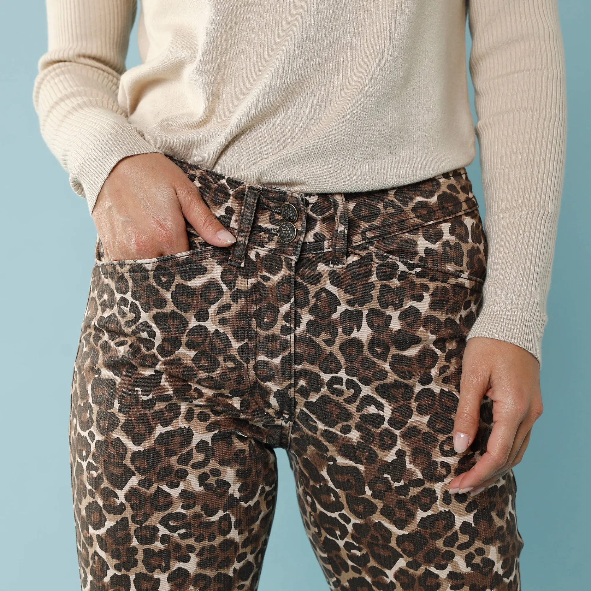 Broek<Blancheporte Rechte broek met luipaardprint, kleine lengtes taupe / chocolade
