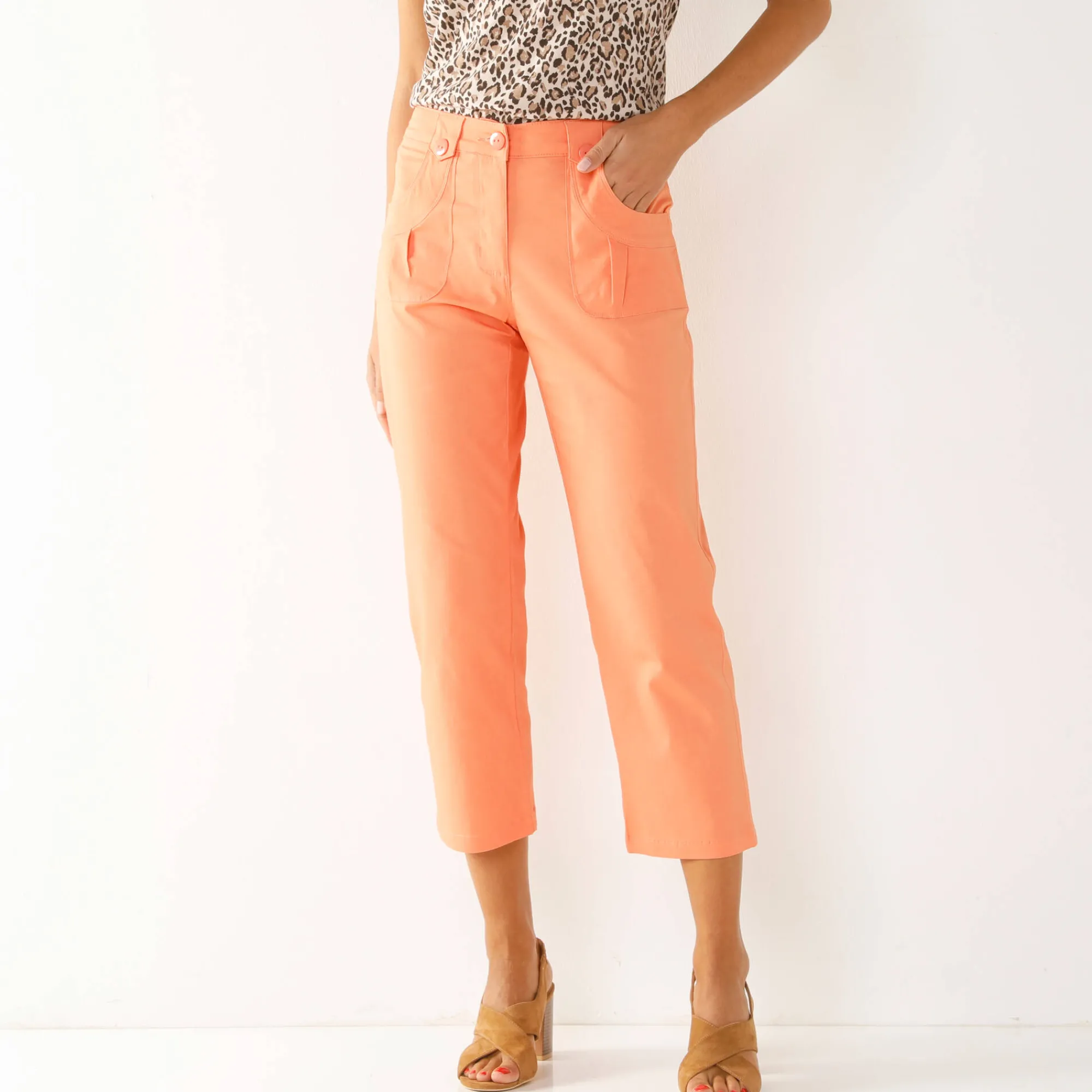 Broek<Blancheporte Rechte 7/8-broek met stretch abrikoos