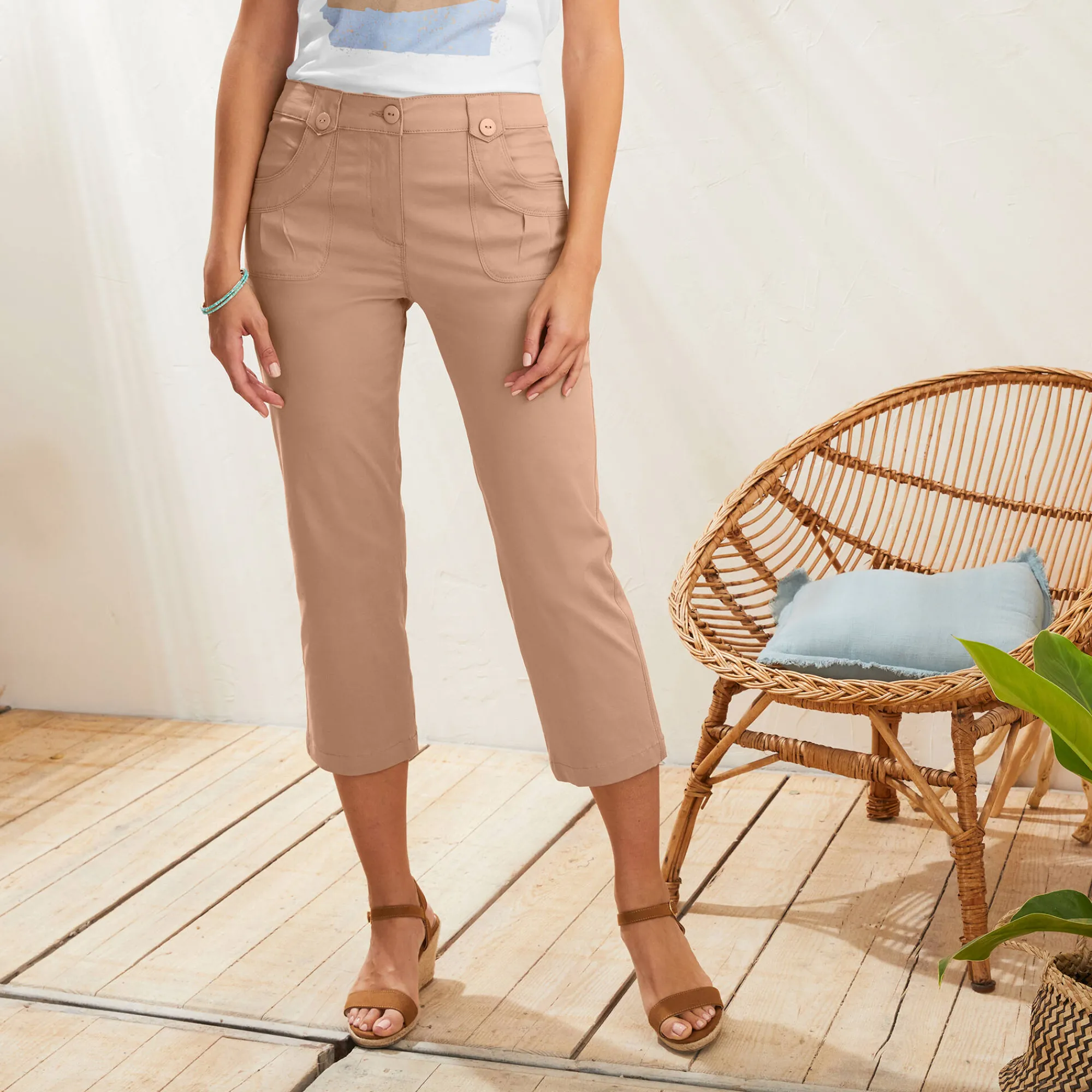 Broek<Blancheporte Rechte 7/8-broek met stretch hazelnootbruin