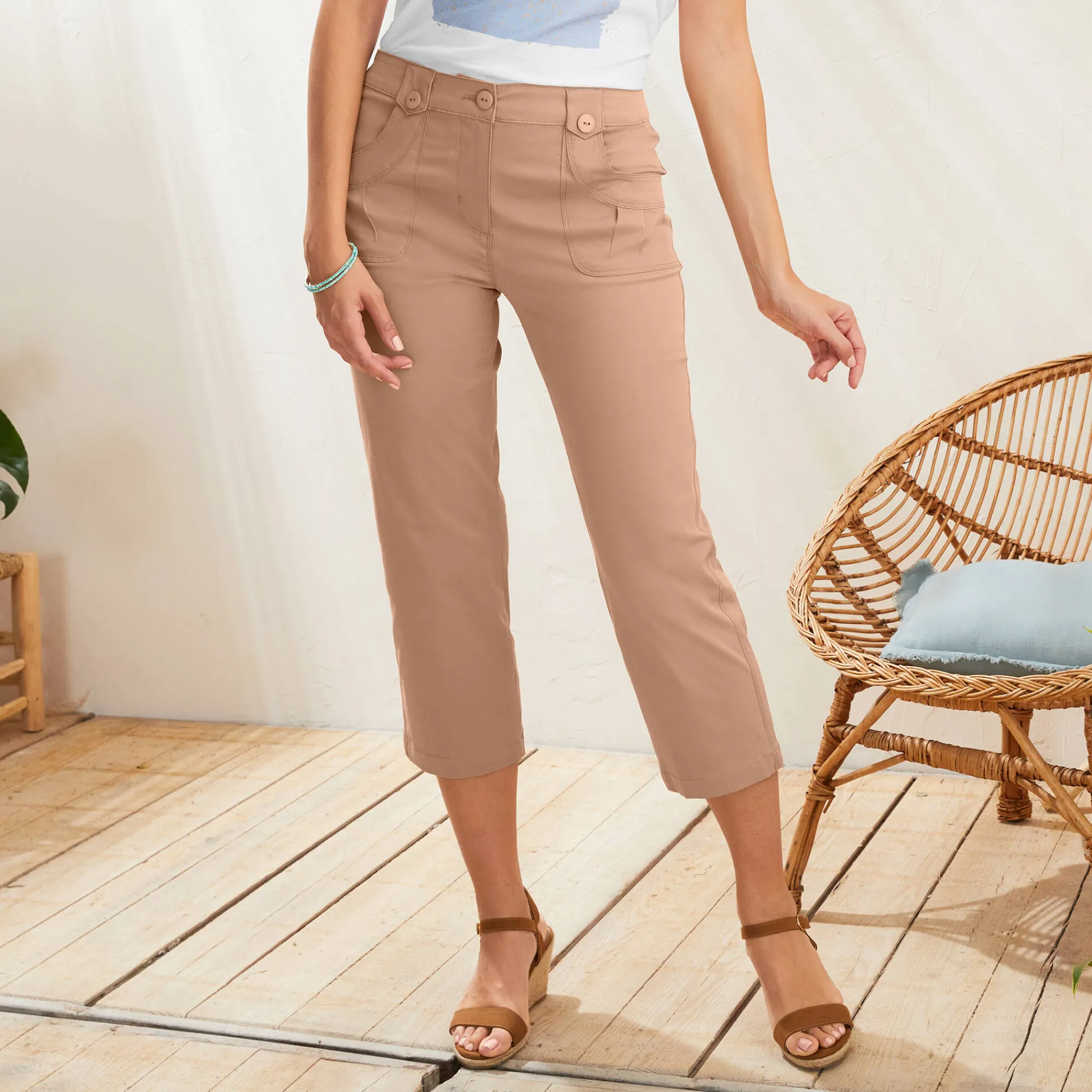 Broek<Blancheporte Rechte 7/8-broek met stretch hazelnootbruin