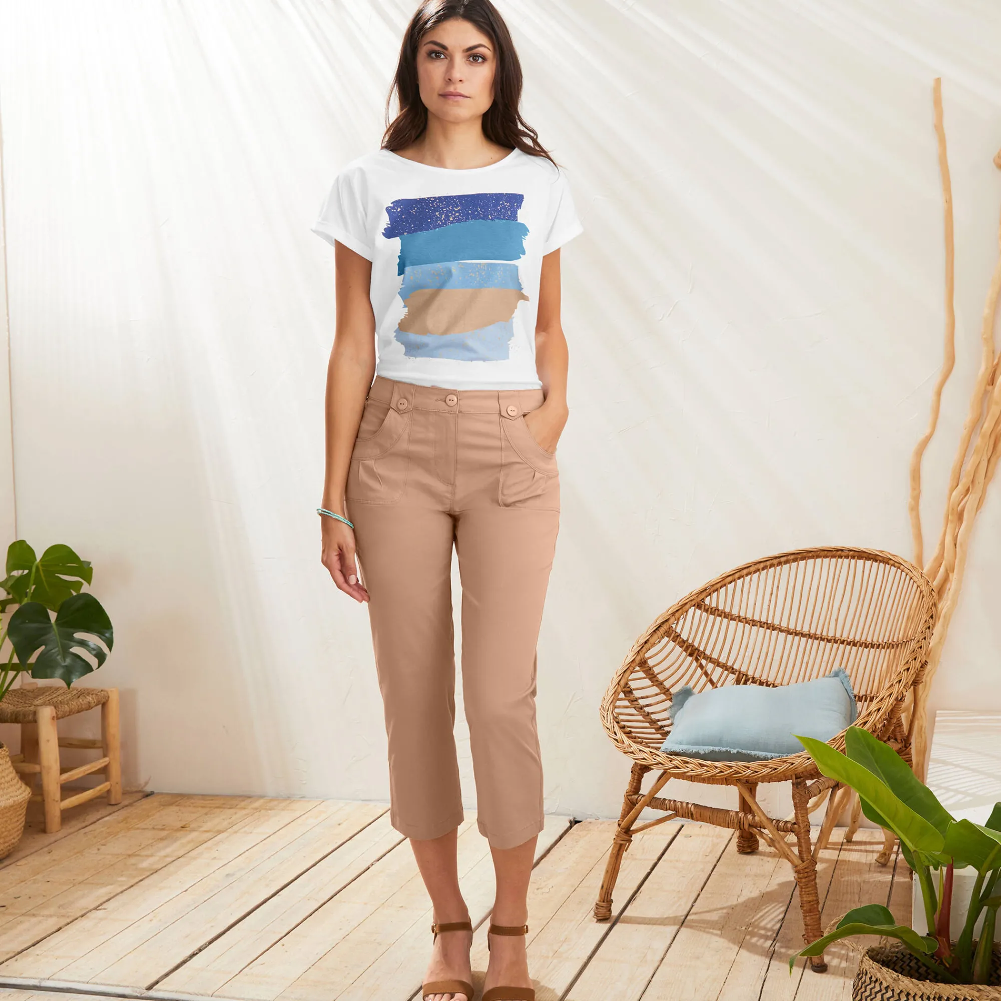 Broek<Blancheporte Rechte 7/8-broek met stretch hazelnootbruin