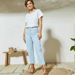 Broek<Blancheporte Rechte 7/8-broek met stretch hemelsblauw