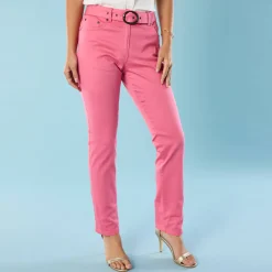 Broek<Blancheporte Rechte broek, speciaal voor kleine lengtes DONKERROZE