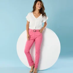 Broek<Blancheporte Rechte broek, speciaal voor kleine lengtes DONKERROZE