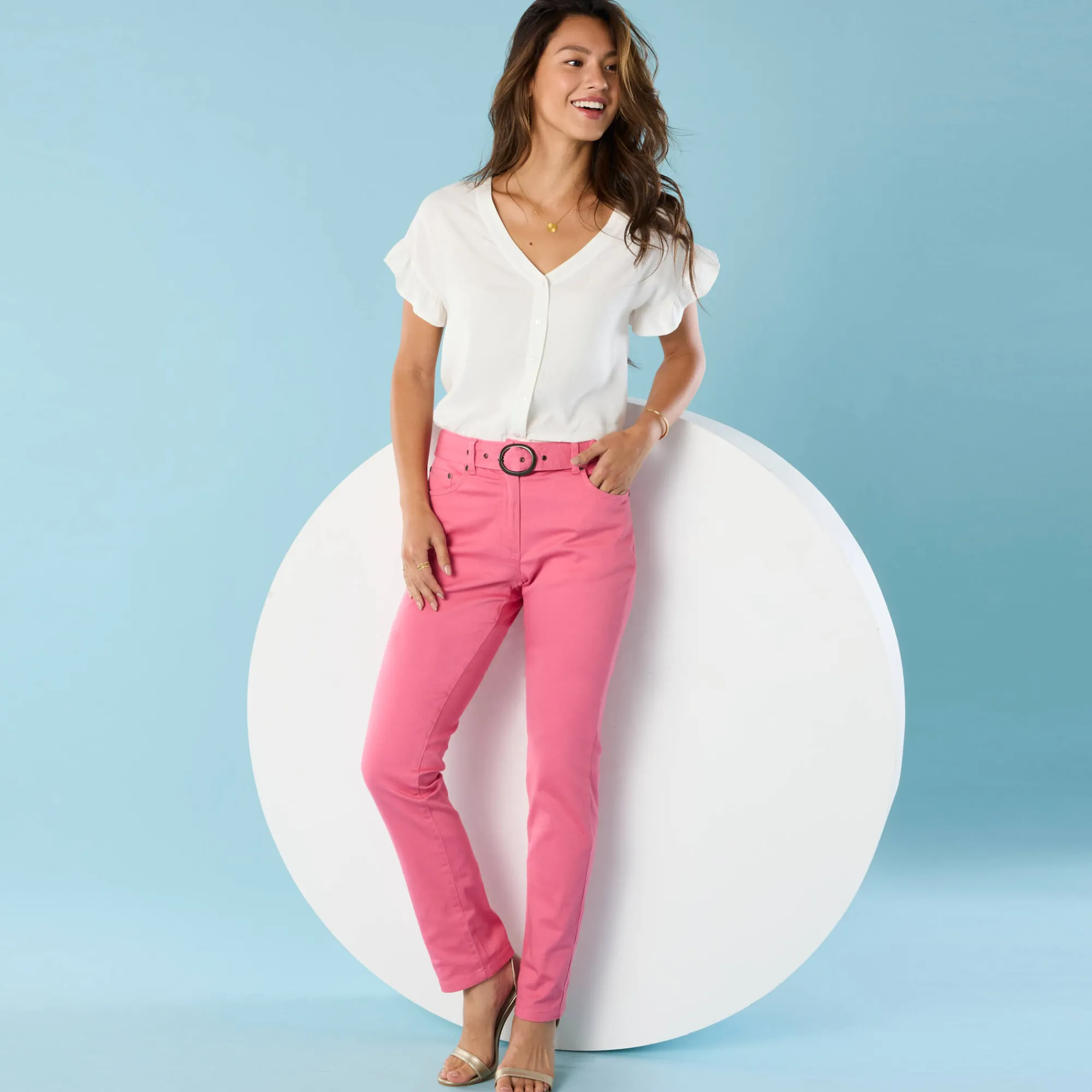 Broek<Blancheporte Rechte broek, speciaal voor kleine lengtes DONKERROZE