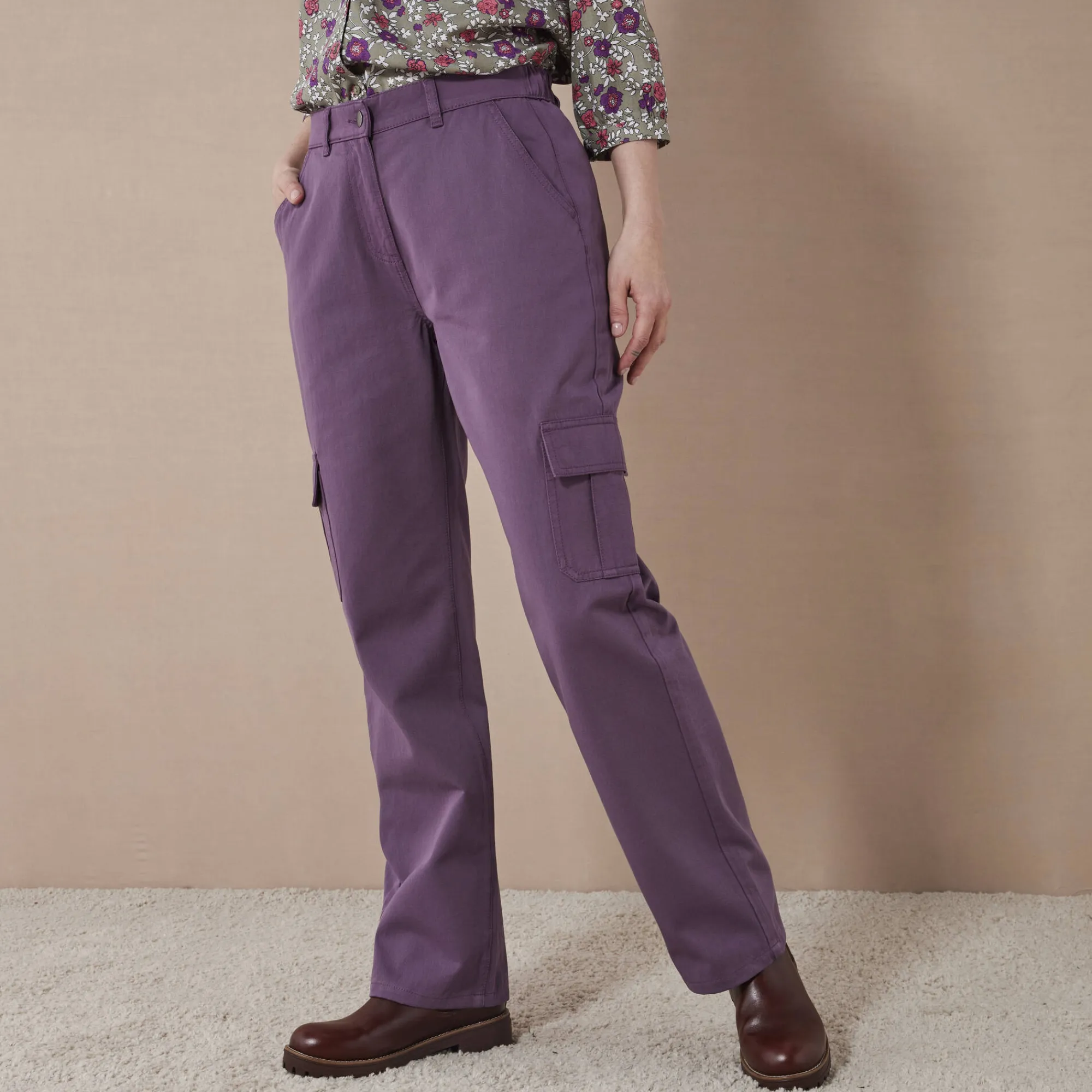 Broek<Blancheporte Rechte cargobroek pruim