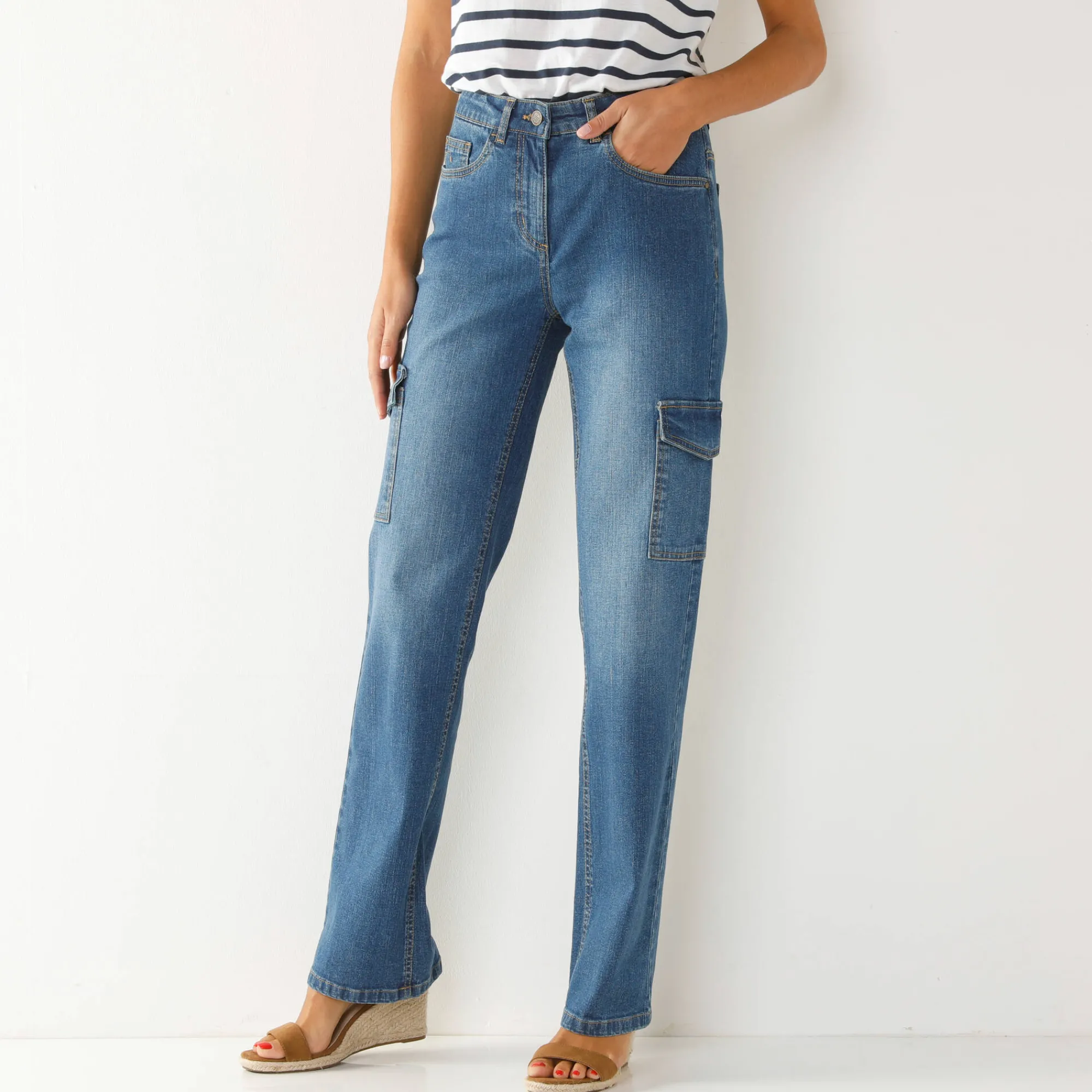 Jeans<Blancheporte Rechte cargobroek stone