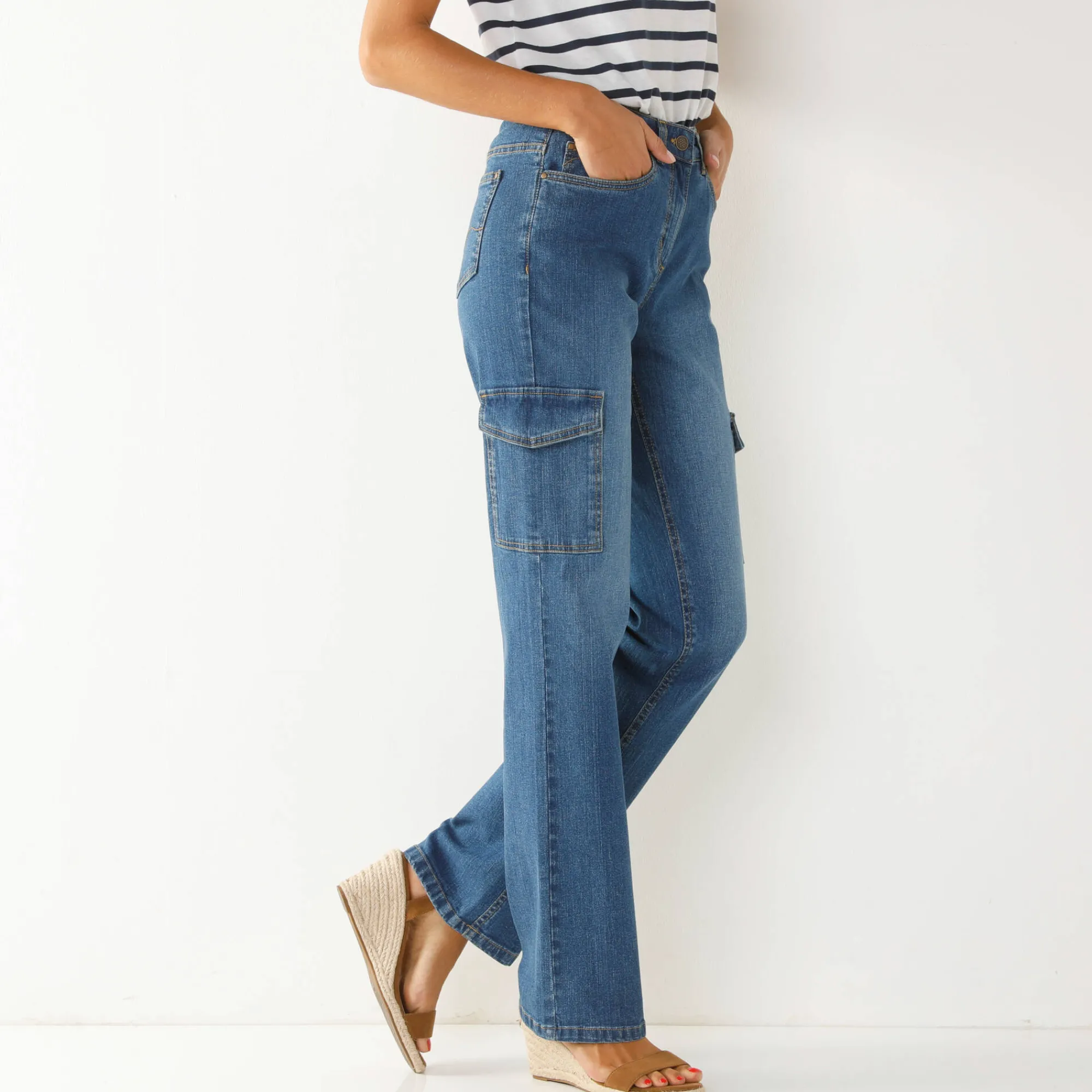Jeans<Blancheporte Rechte cargobroek stone