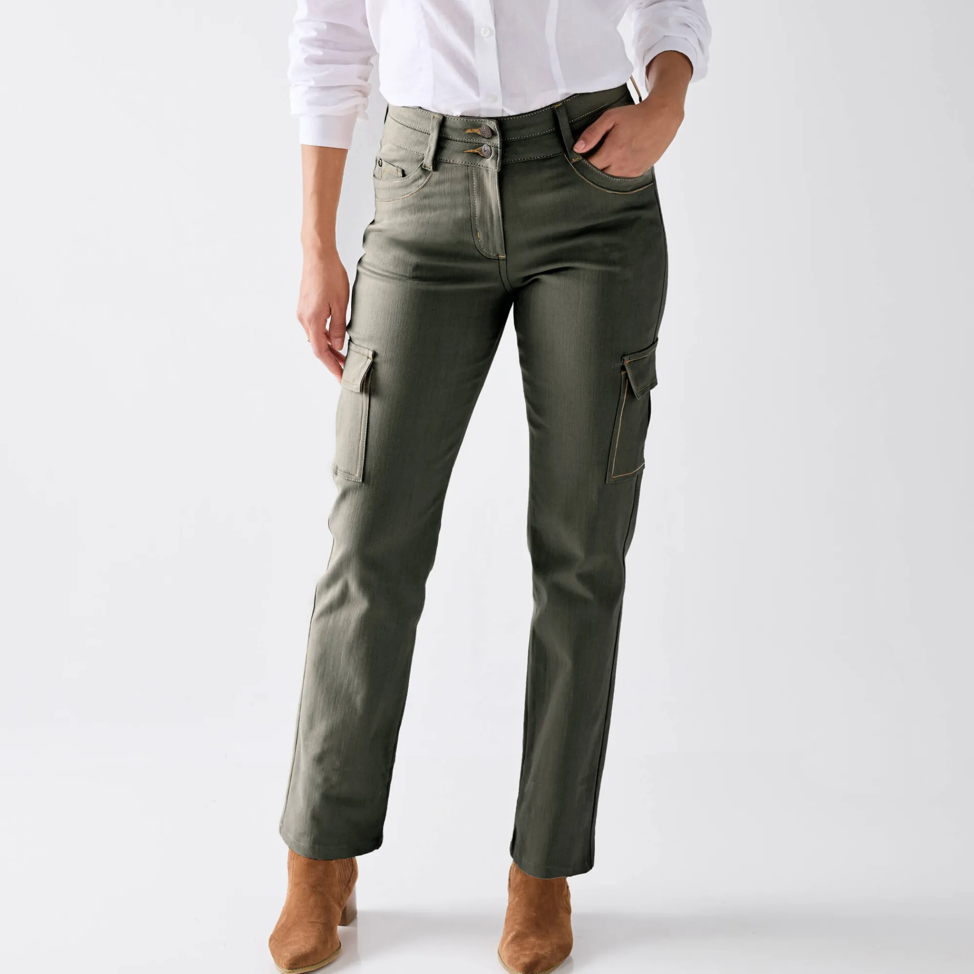 Jeans<Blancheporte Rechte cargojeans kaki