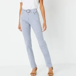 Broek<Blancheporte Rechte, gestreepte broek, speciaal voor kleine lengtes blauw / wit
