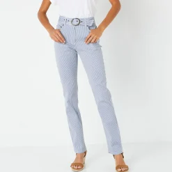 Broek<Blancheporte Rechte, gestreepte broek, speciaal voor kleine lengtes blauw / wit