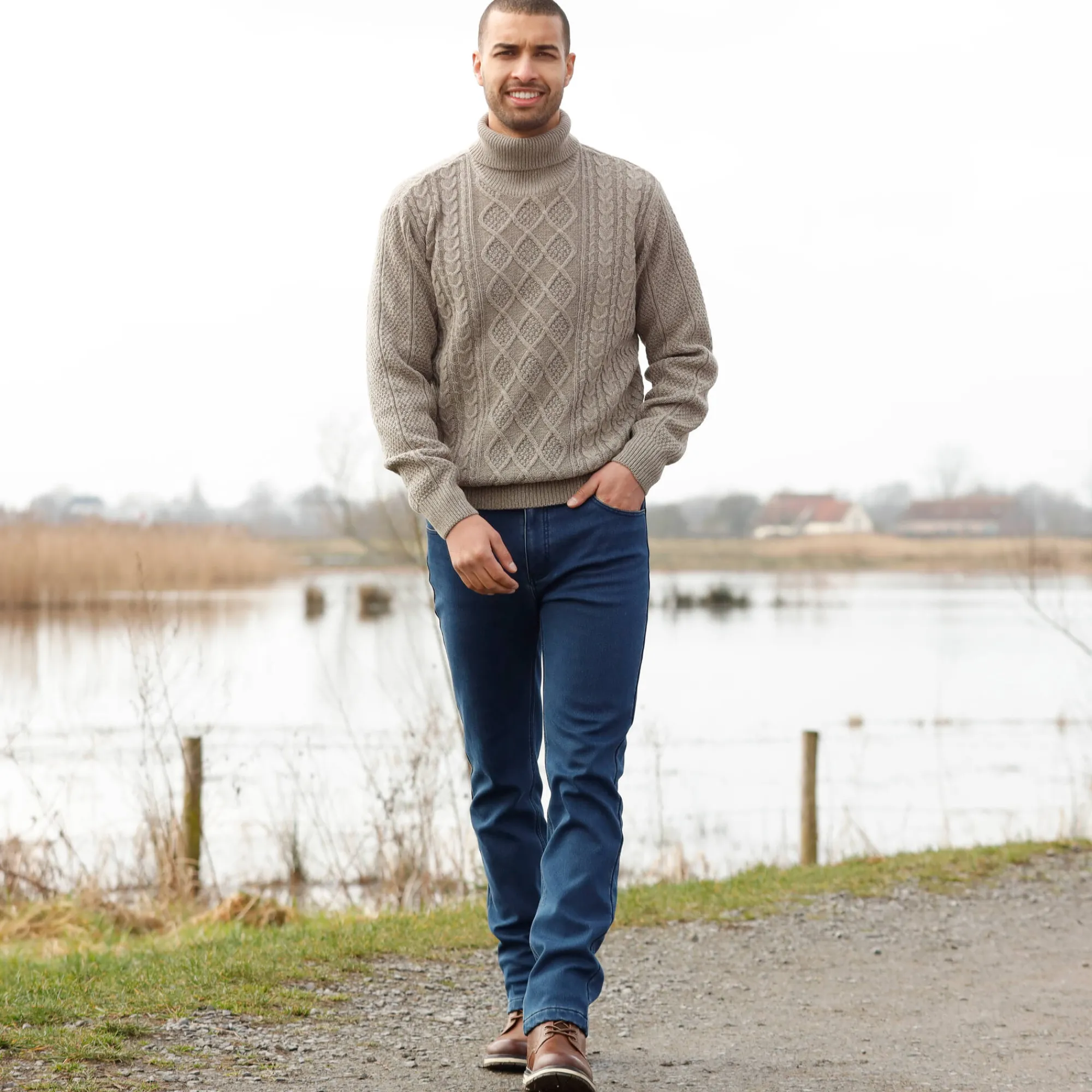 Jeans<Blancheporte Rechte jeans met 5 zakken, binnenkant in microfleece stone