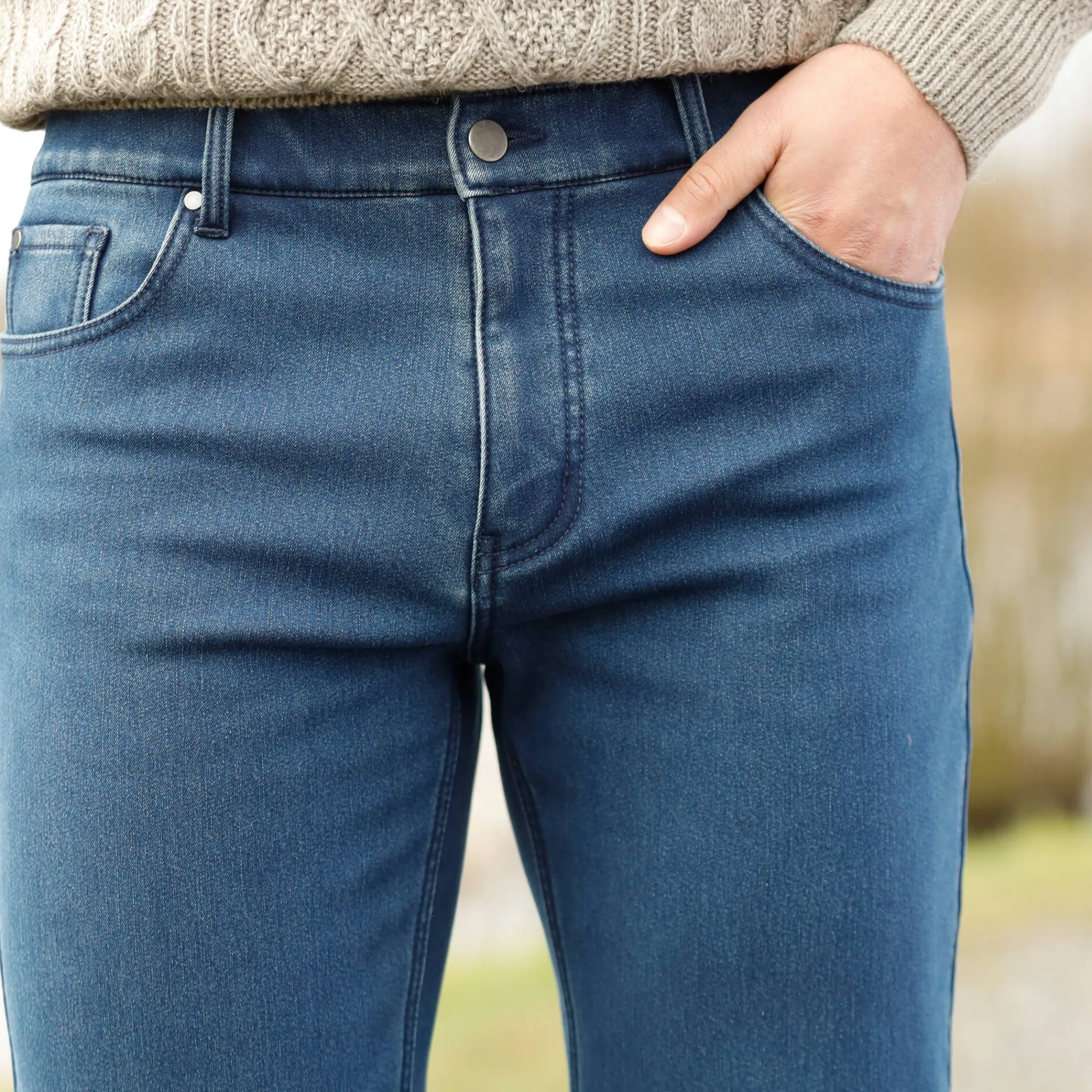Jeans<Blancheporte Rechte jeans met 5 zakken, binnenkant in microfleece stone