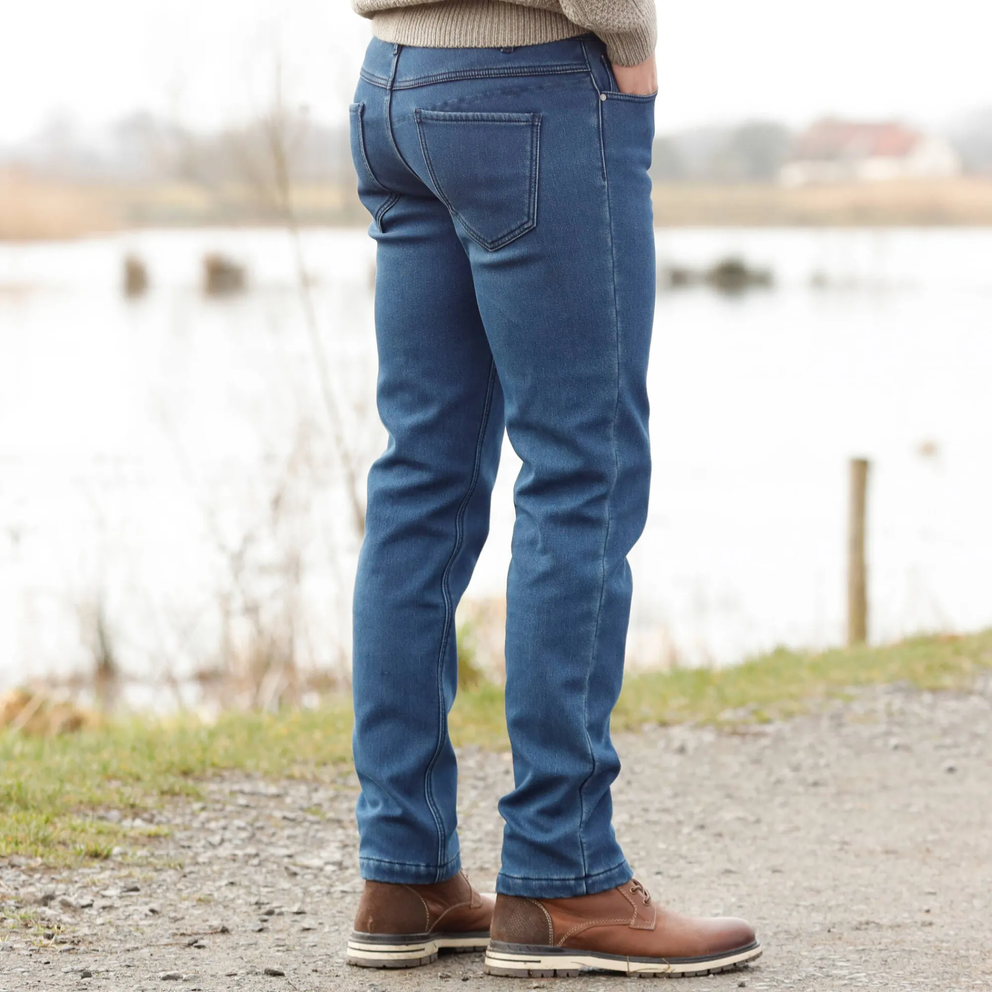 Jeans<Blancheporte Rechte jeans met 5 zakken, binnenkant in microfleece stone