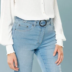 Jeans<Blancheporte Rechte jeans met ceintuur, speciaal voor kleine lengtes bleached