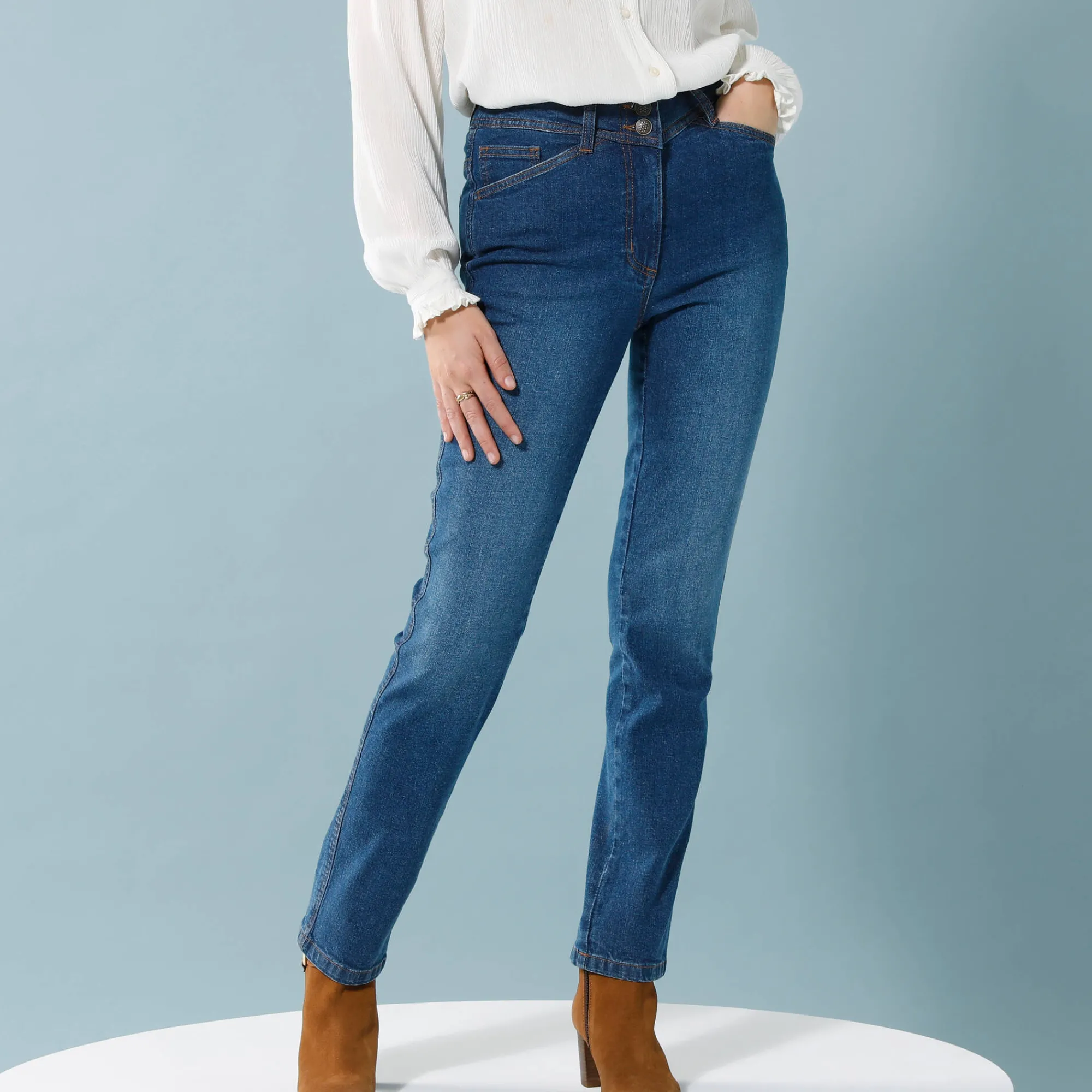 Jeans<Blancheporte Rechte jeans met deelnaden, speciaal voor kleine lengtes stone