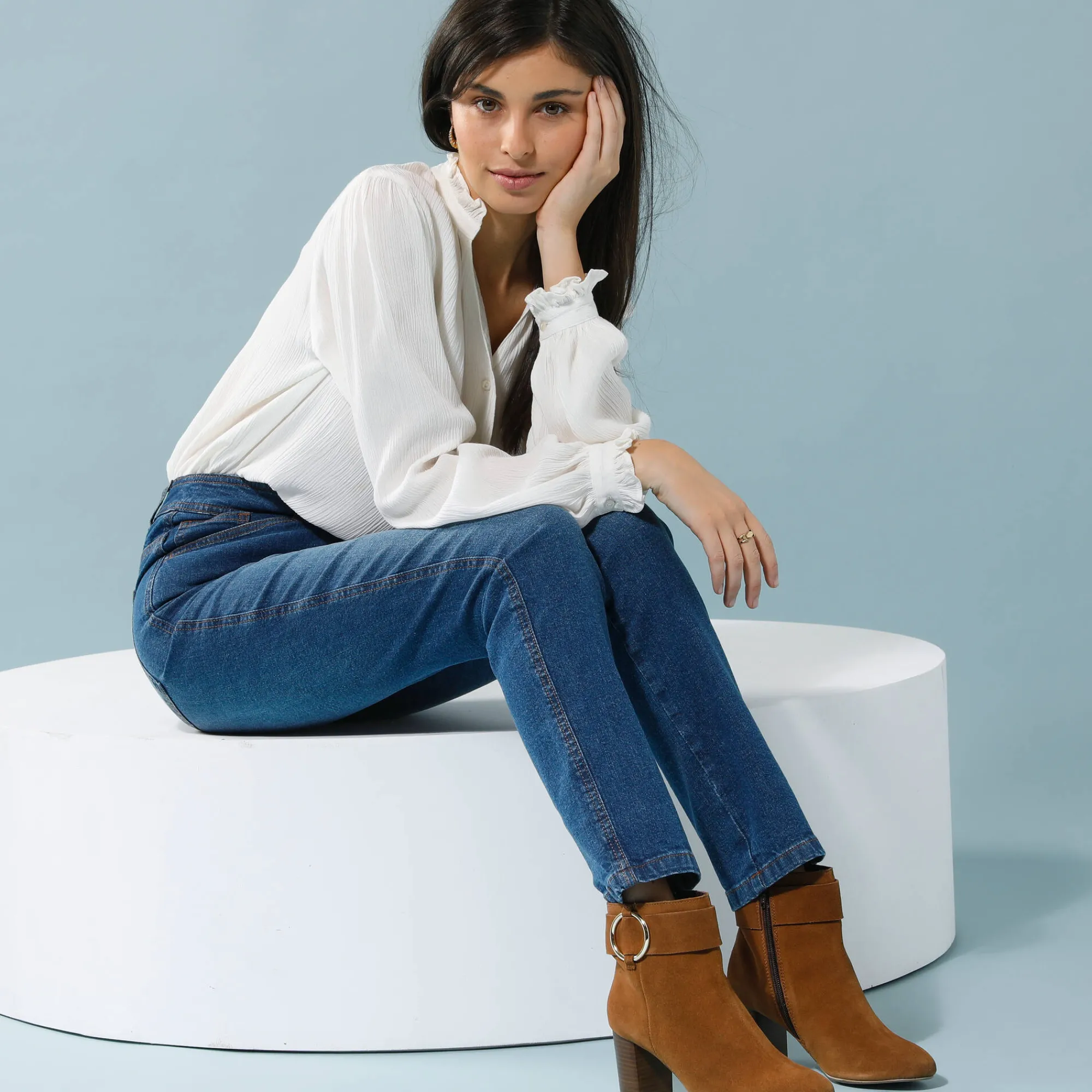 Jeans<Blancheporte Rechte jeans met deelnaden, speciaal voor kleine lengtes stone
